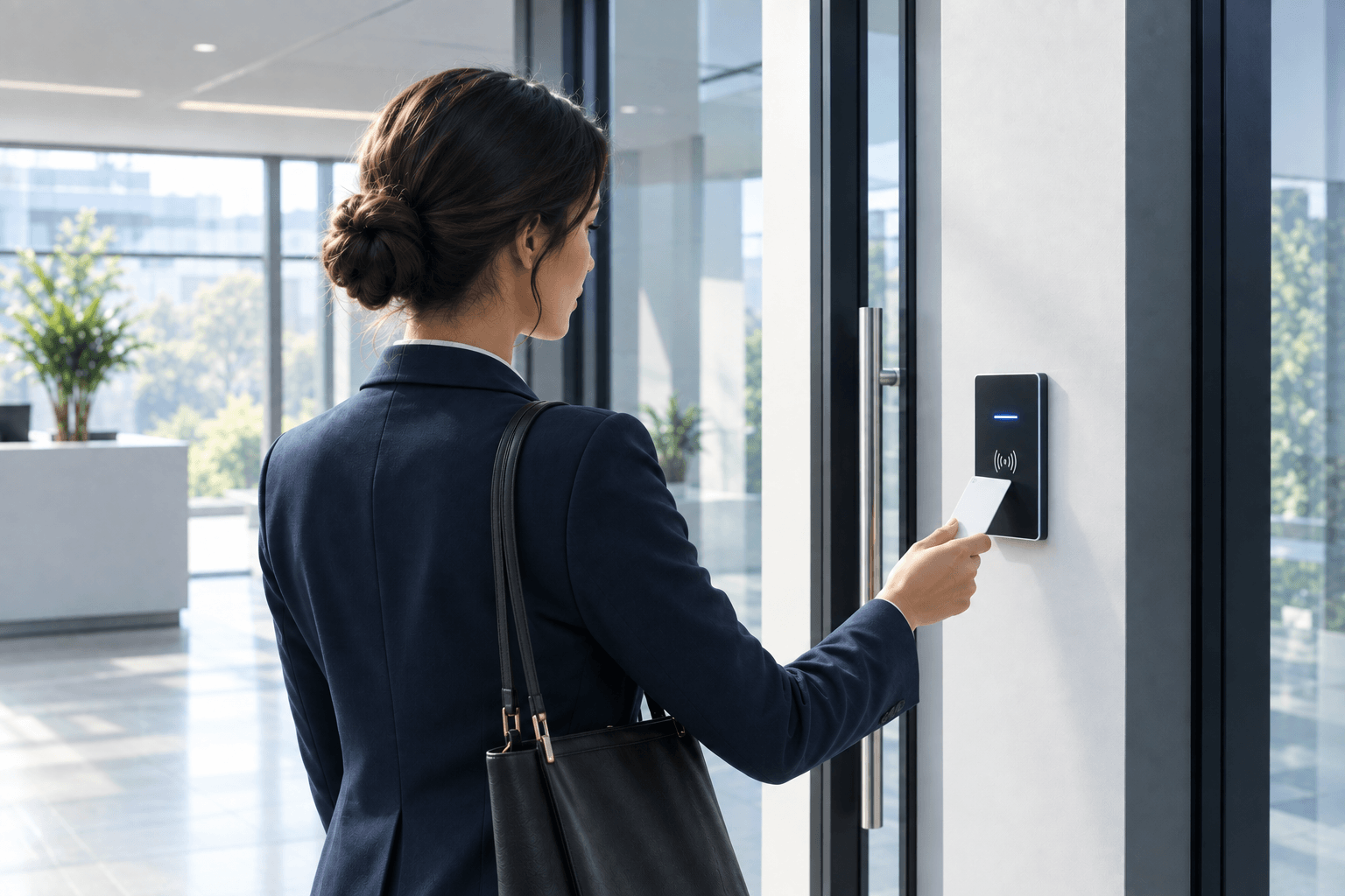 image femme utilisant contrôle d'accès avec badge